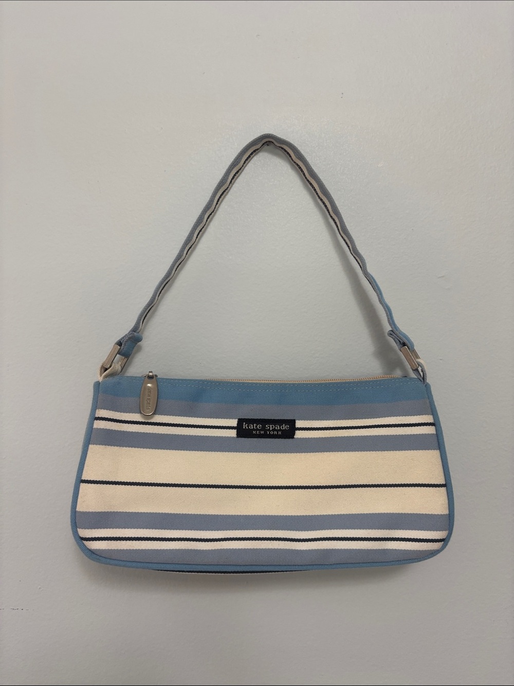 kate spade Blue & Cream Striped Shoulder Bag with Navy Accents